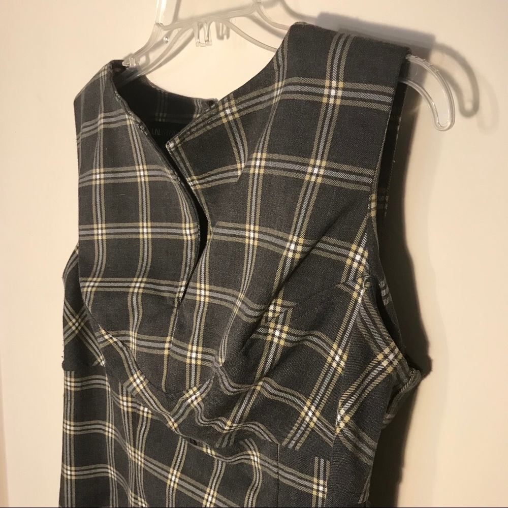 Grey/White/Yellow Plaid Business Dress